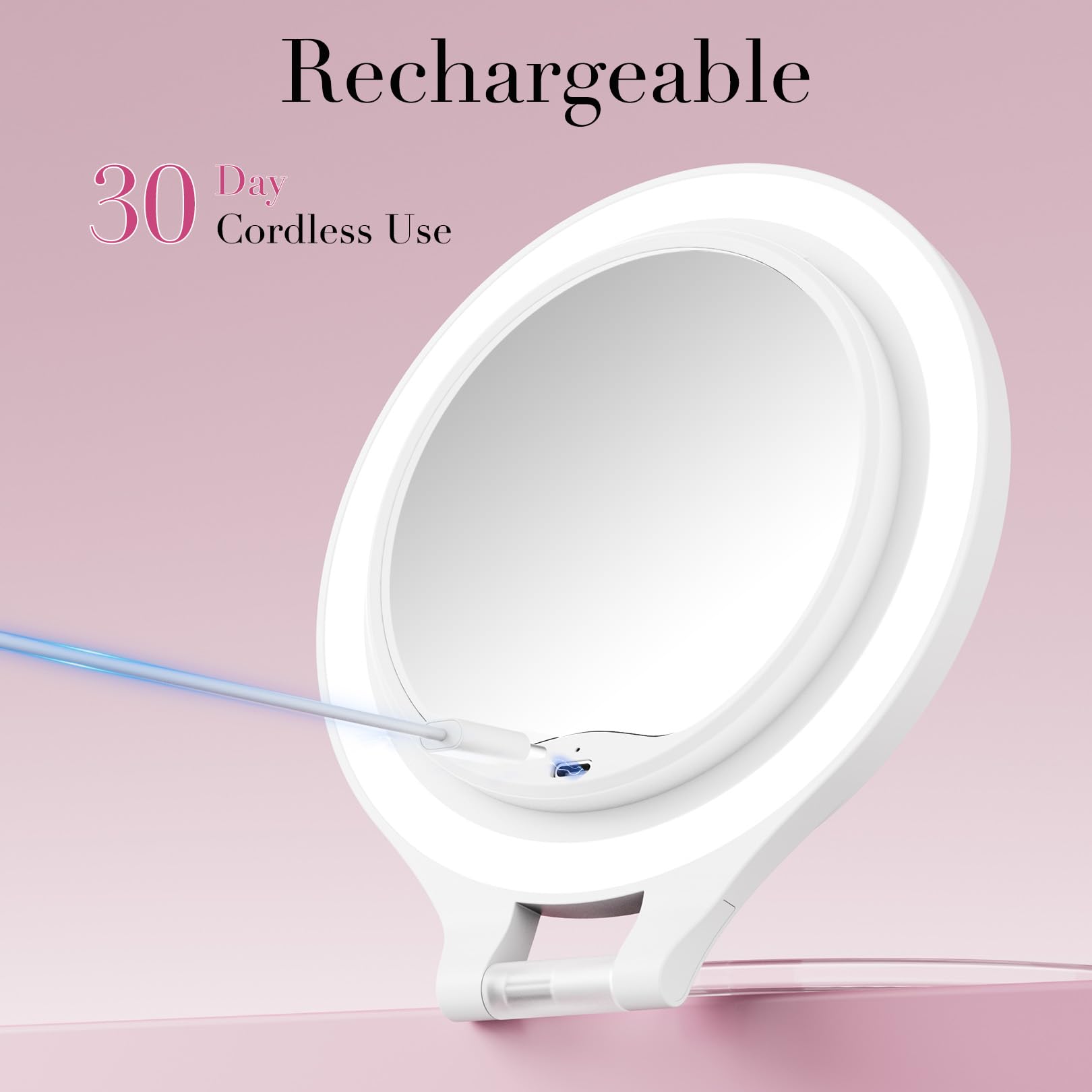 FASCINATE Type-C charging port detail highlighting rechargeable convenience benefit