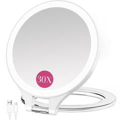 FASCINATE front view lighted mirror shows bright LEDs and compact design benefit portability