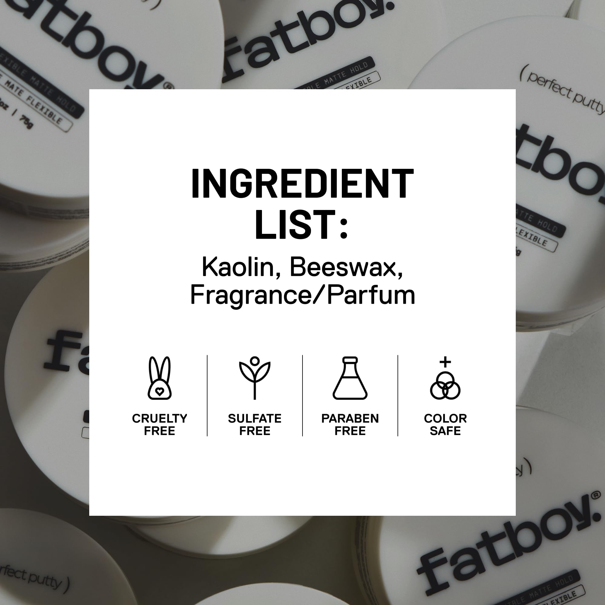 Fatboy Hair putty staged on bathroom shelf suggesting daily grooming convenience