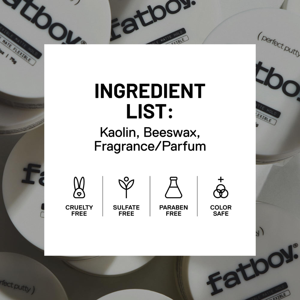 Fatboy Hair putty staged on bathroom shelf suggesting daily grooming convenience