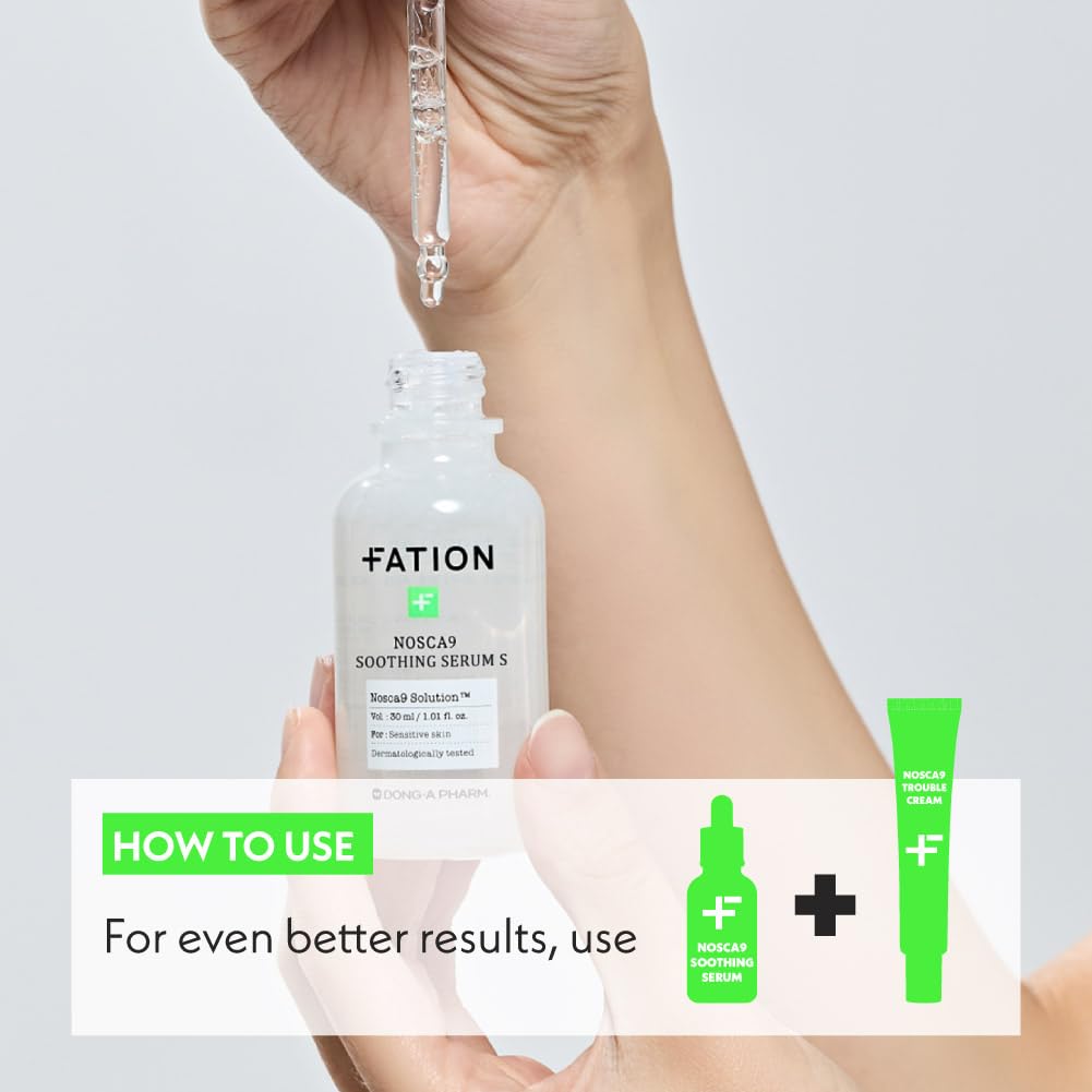 Fation NOSCA9 bottle in hand size comparison showing 1.01 fl oz compact travel-friendly benefit
