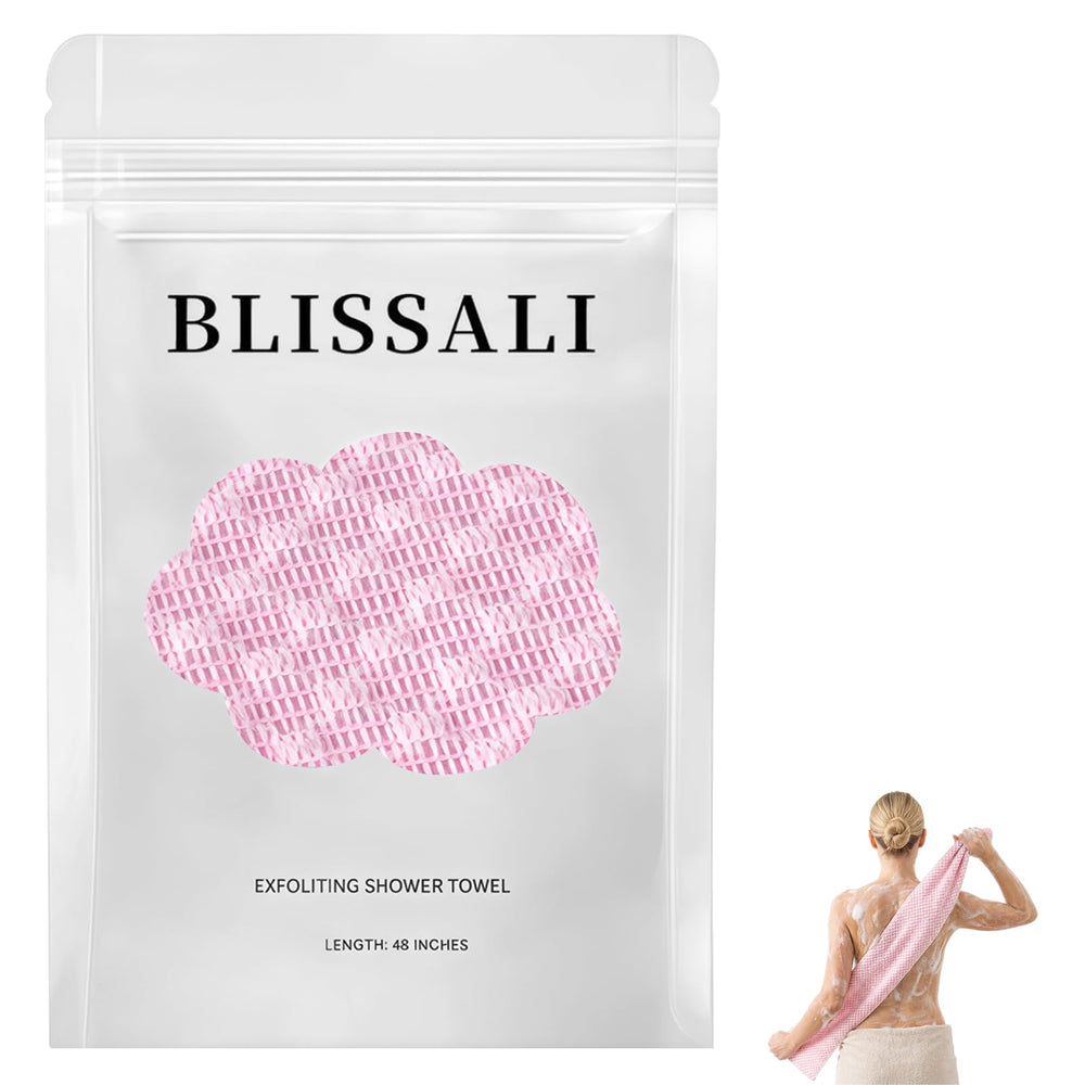 Faylira Blissal front view showing pink towel and packaging, highlights product look and appeal