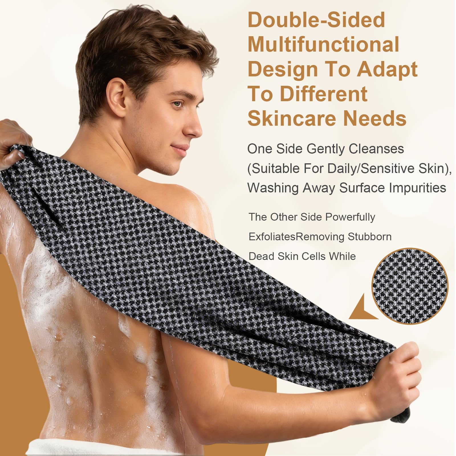 Faylira Blissal in use in a shower, demonstrating easy scrubbing and improved cleansing