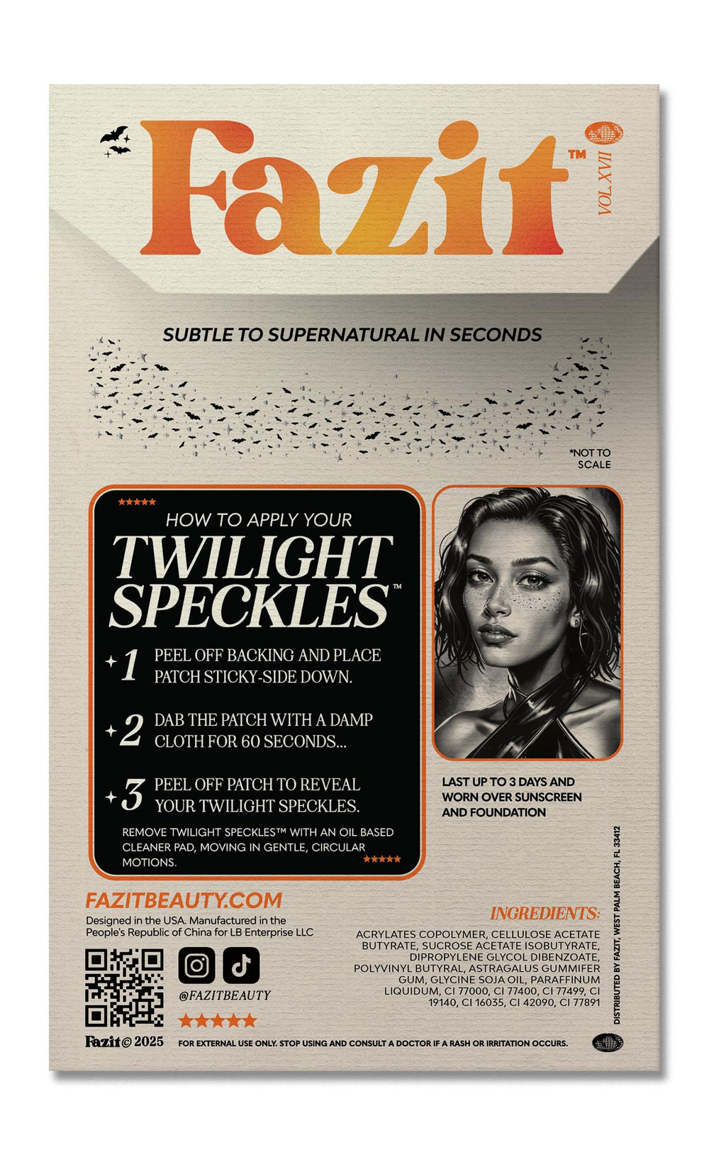 Close-up of Fazit speckles texture, highlights precise glitter finish benefit