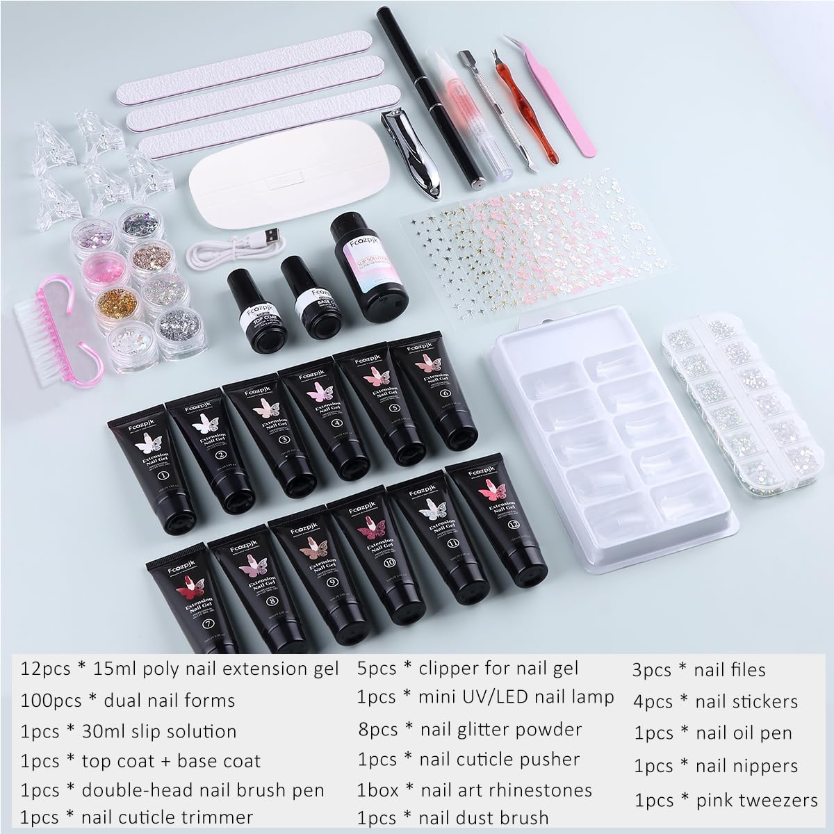 Fcozpjk twelve poly gel bottles displayed for versatile color mixing and ombré