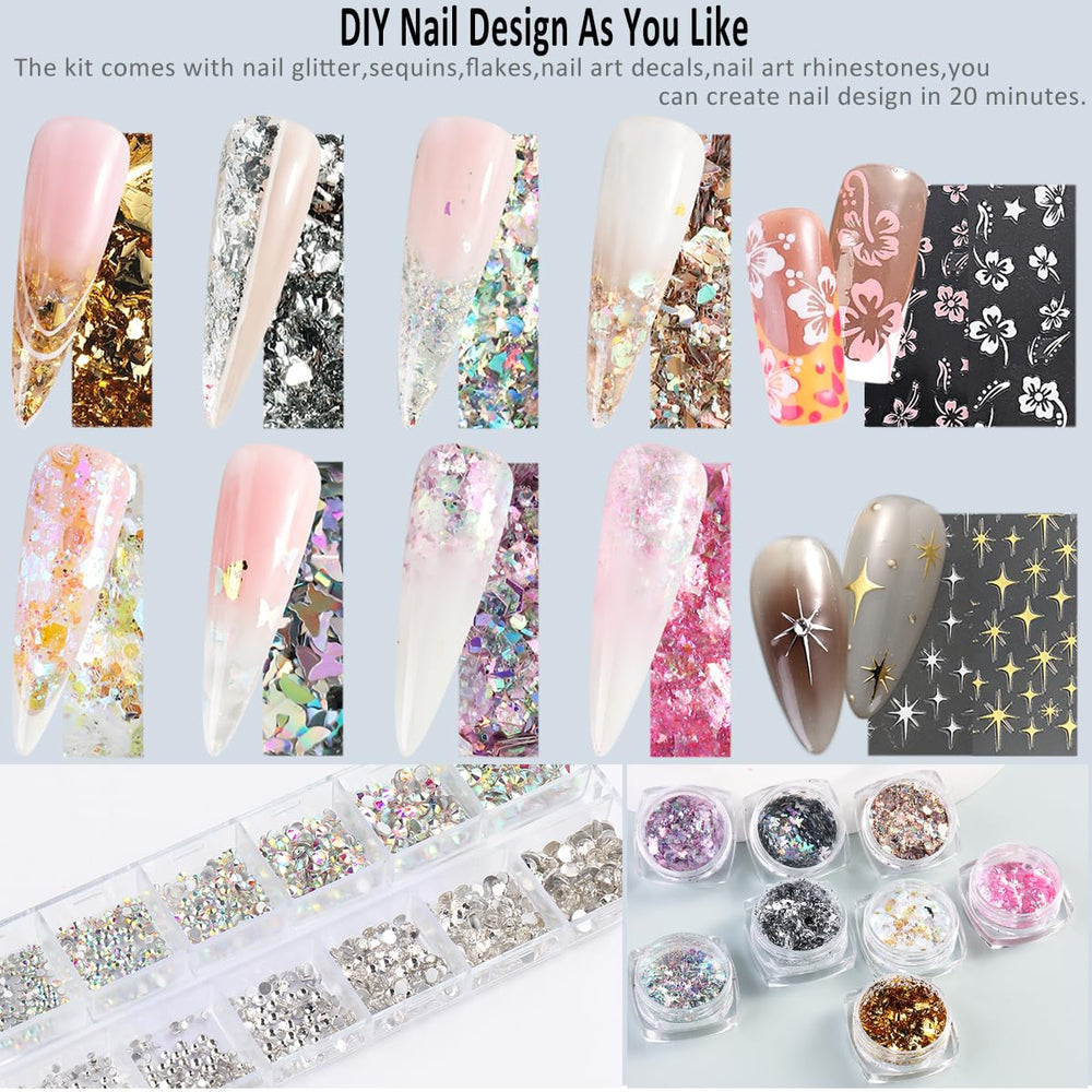 Fcozpjk glitter powders, stickers, and rhinestones ready for creative nail decoration