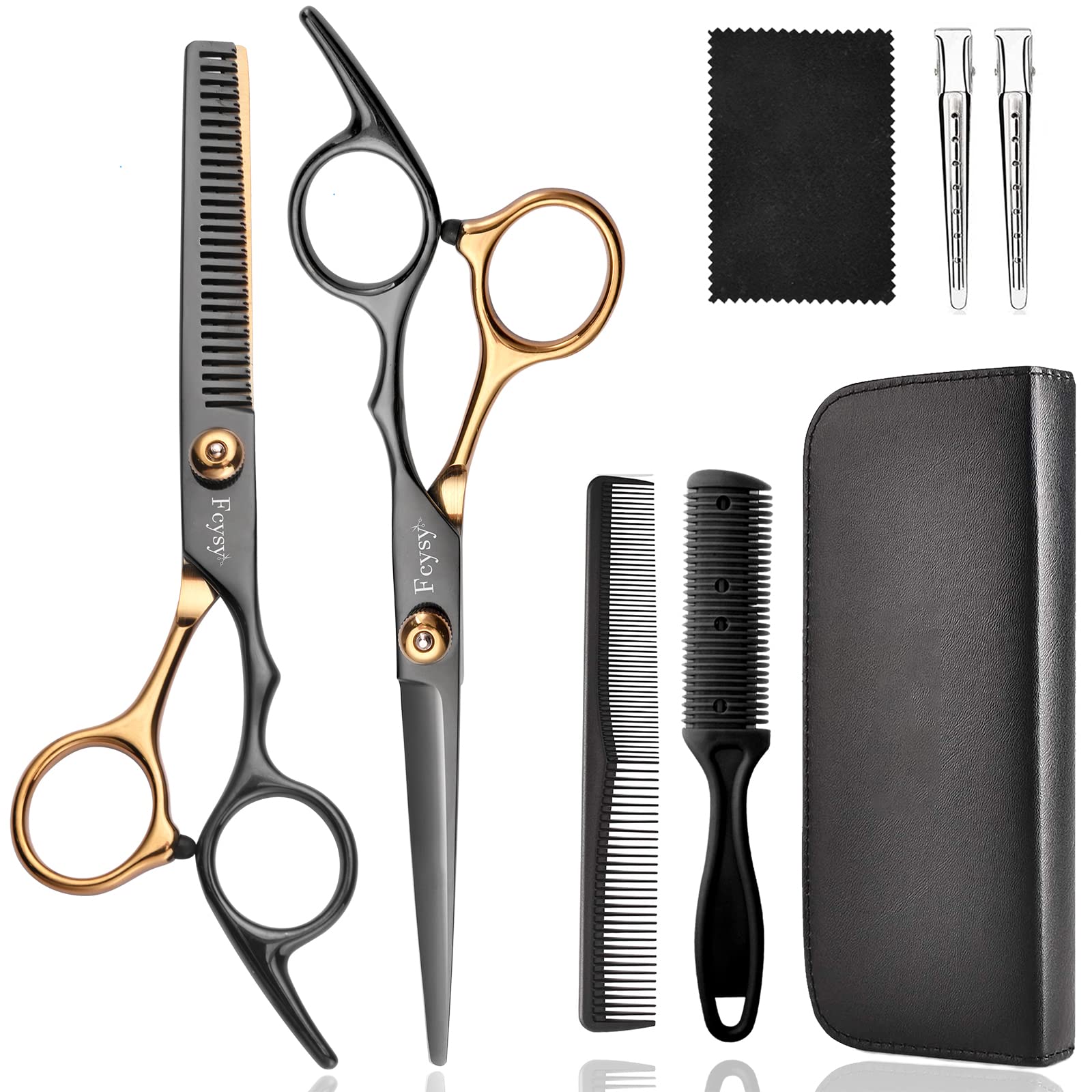 Fcysy front packaging showing full haircutting kit and organized pouch for easy storage and transport