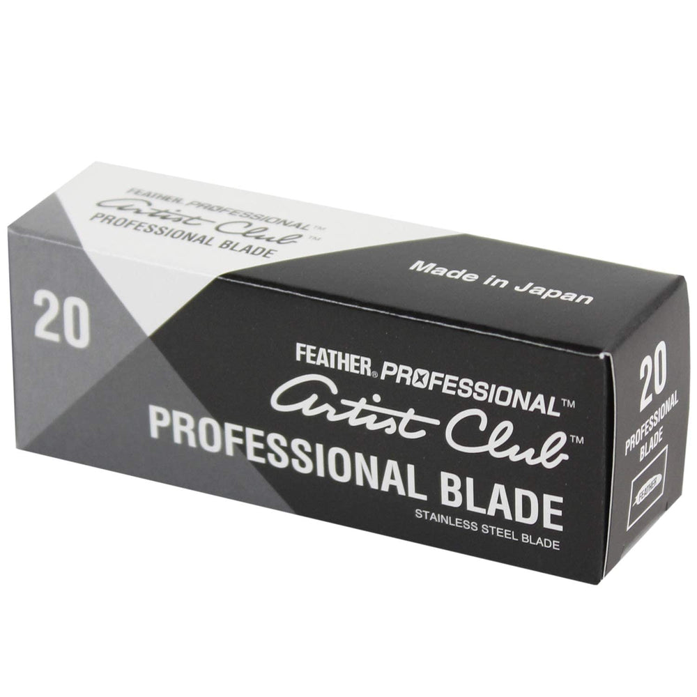 Feather blade beside Artist Club handle showing size and compatibility for correct fit