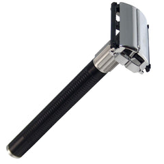 Feather double edge front view showing razor profile and clean finish for precise shaving