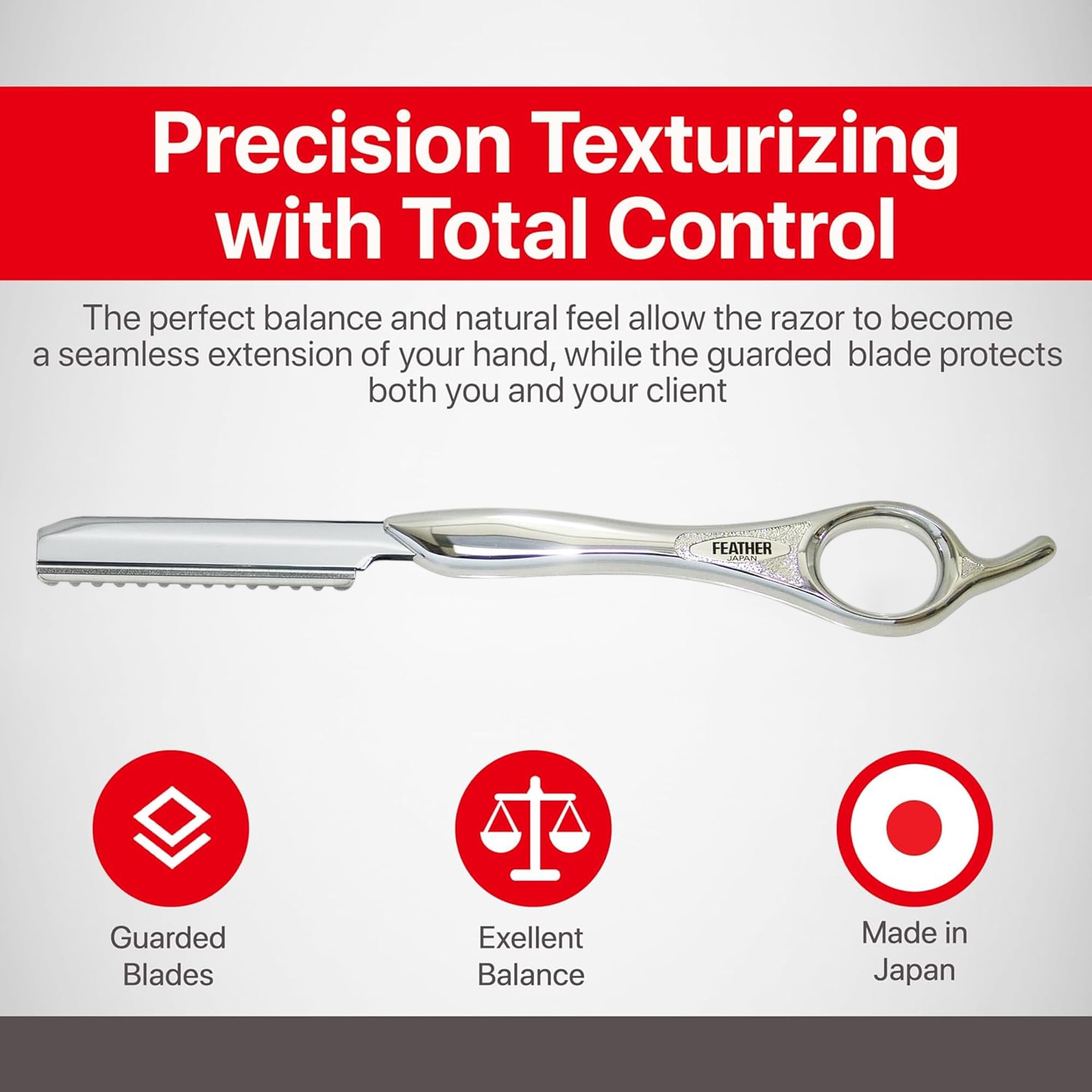Feather handle close-up grip detail showing ergonomic texture for secure control