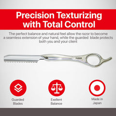 Feather handle close-up grip detail showing ergonomic texture for secure control