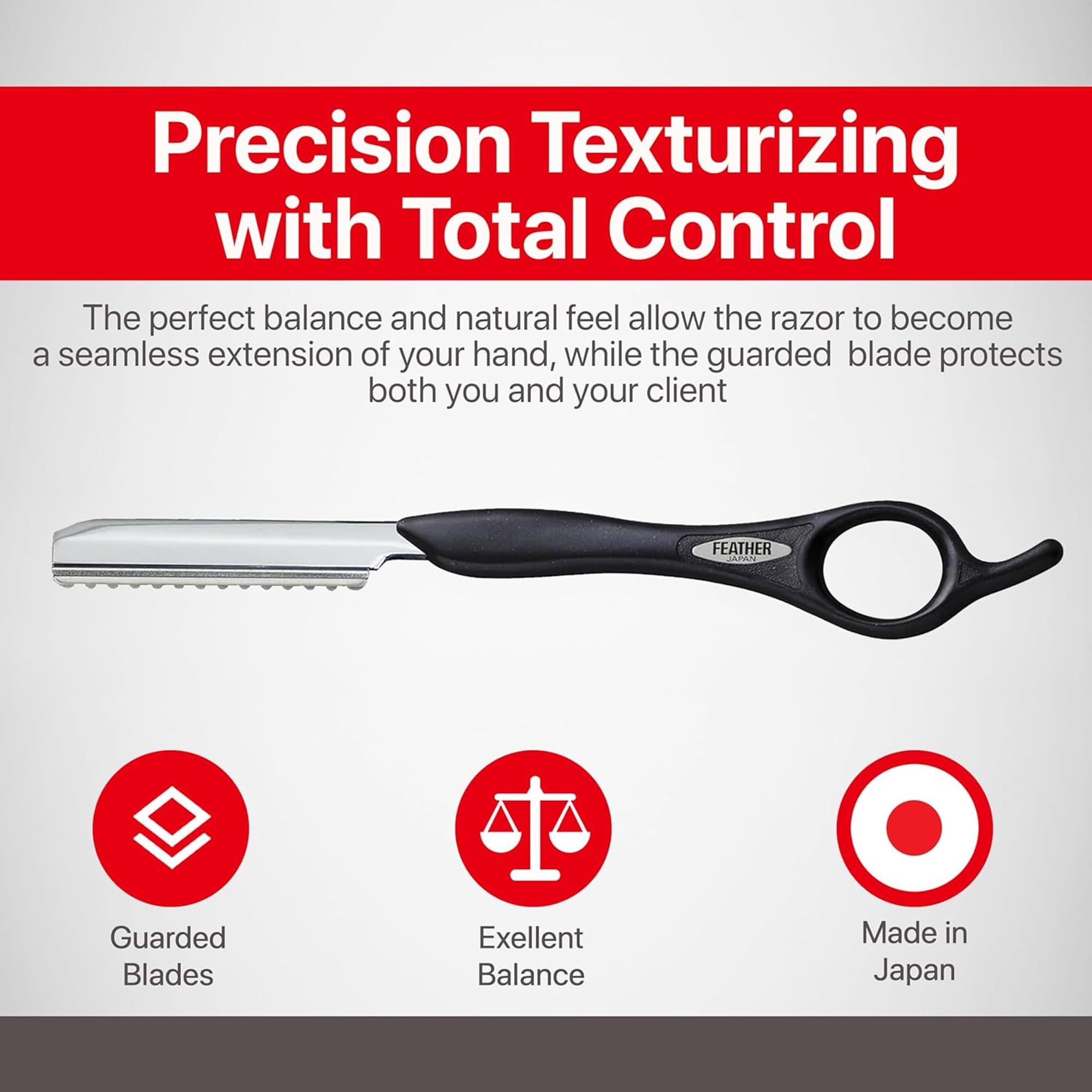 Close-up of Feather handle texture emphasizing secure grip and stability