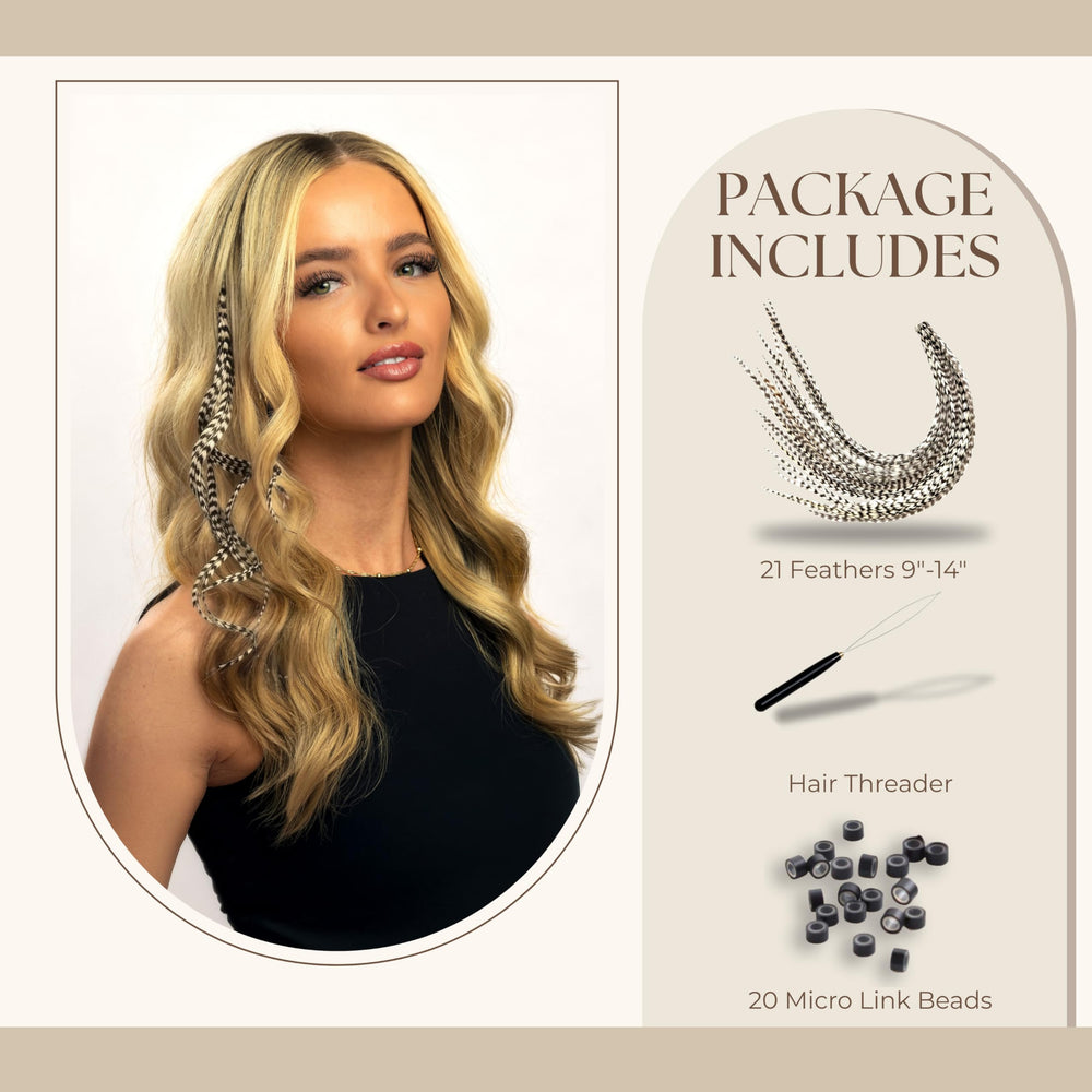Feather Headz close-up of feather texture highlighting natural pattern and salon-grade quality