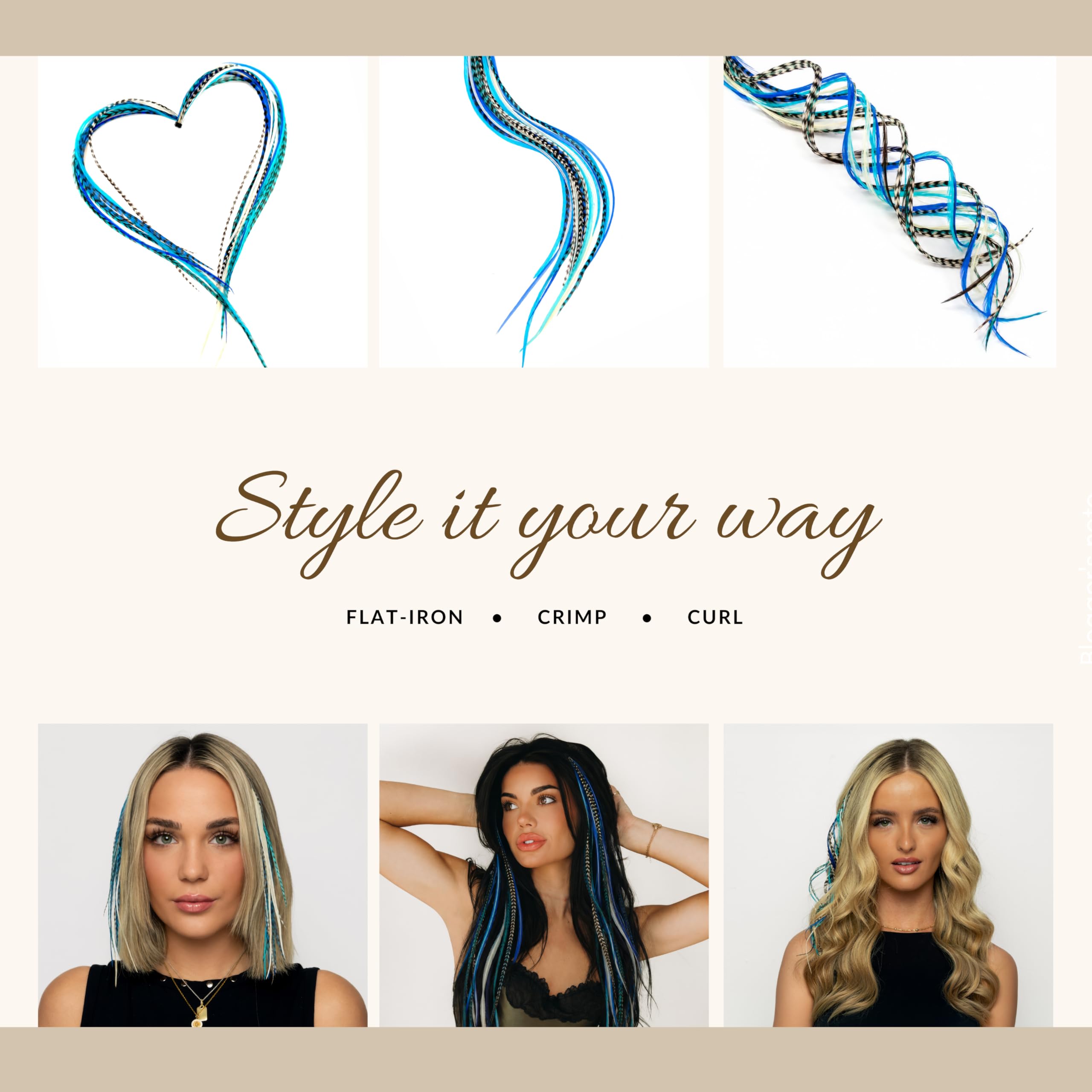 Feather Headz feather installed in hair showing instant color boost