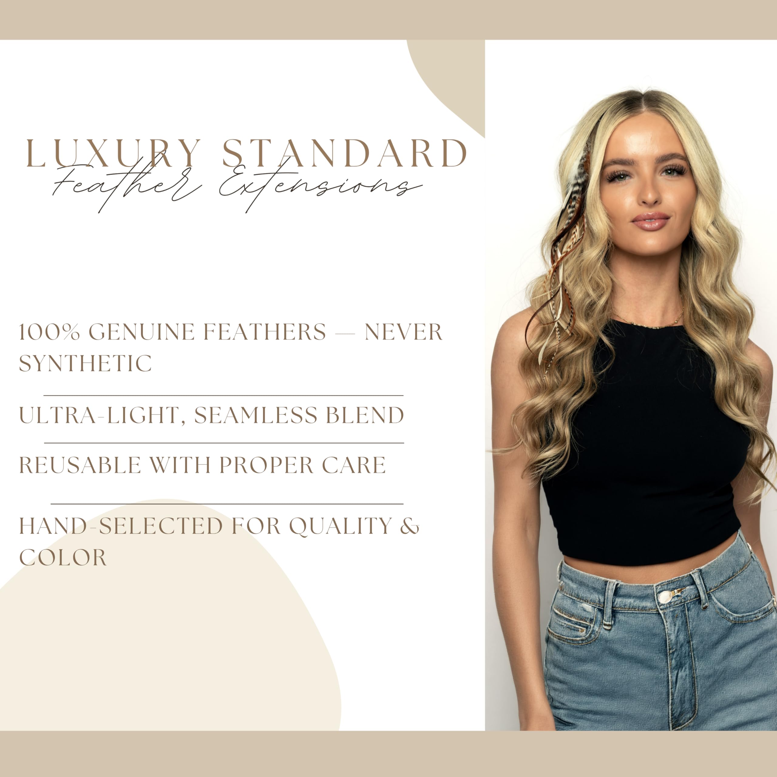 Feather Headz curled feather showing heat-safe styling advantage and salon-grade finish