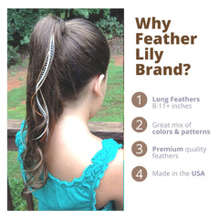 Feather Lily length comparison showing 9–12 inch feathers beside ruler