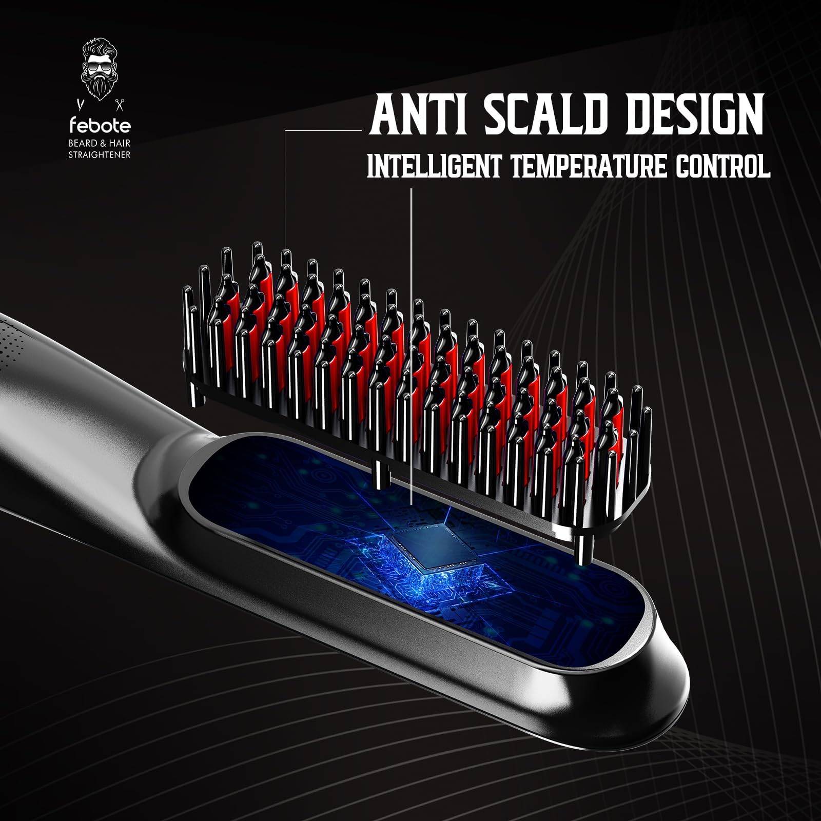 FEBOTE brush styling a model's beard for faster grooming