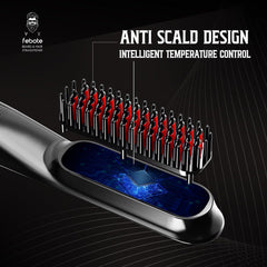 FEBOTE brush styling a model's beard for faster grooming