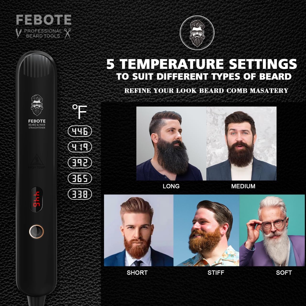FEBOTE beard oil and balm bottles displayed to show conditioning and shine benefit