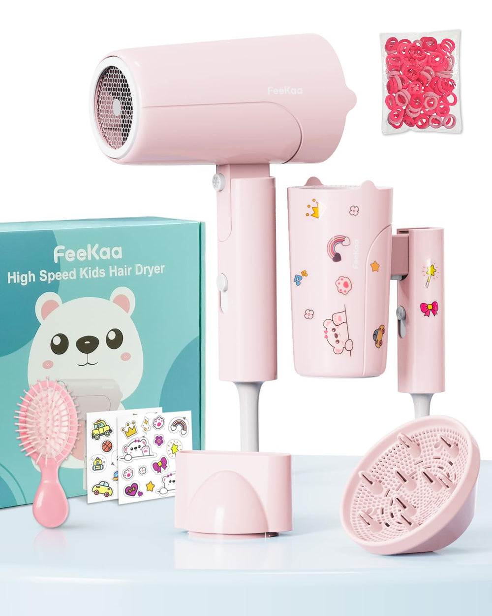 feekaa pink dryer front view showing compact design and playful look - easy handling