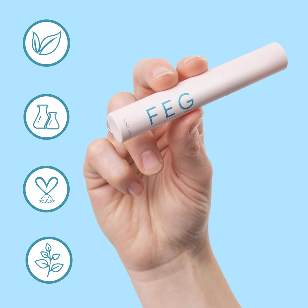 FEG clear serum drop texture highlighting fast-drying hydration