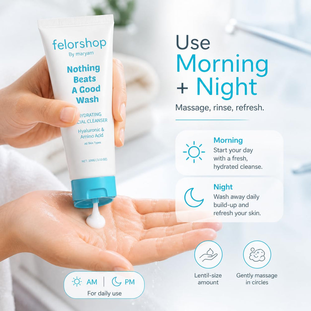 Felor shop woman applying cleanser in morning routine for refreshed skin