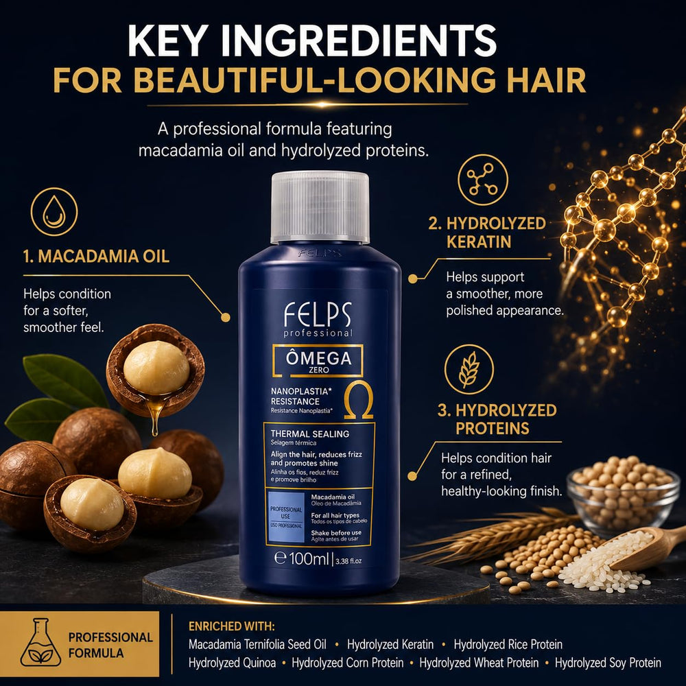 Felps Professional before and after hair showing reduced frizz and shine