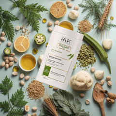 Felps Professional label and 1 kg tub scale comparison showing professional-size benefit