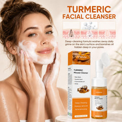 femani turmeric face wash with brush close-up showing gentle exfoliation