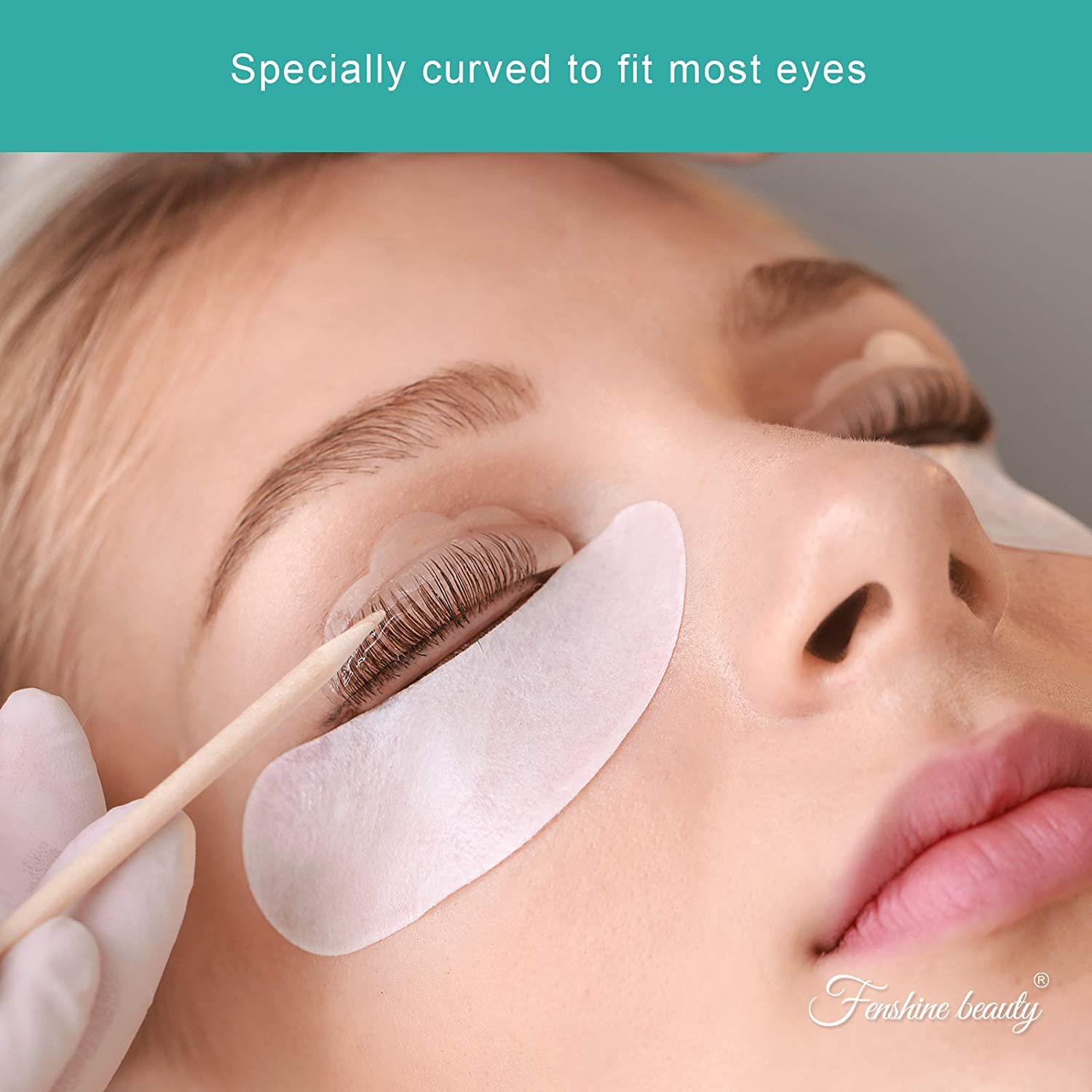 fenshine curved patch applied on model eye, secure fit for precise work