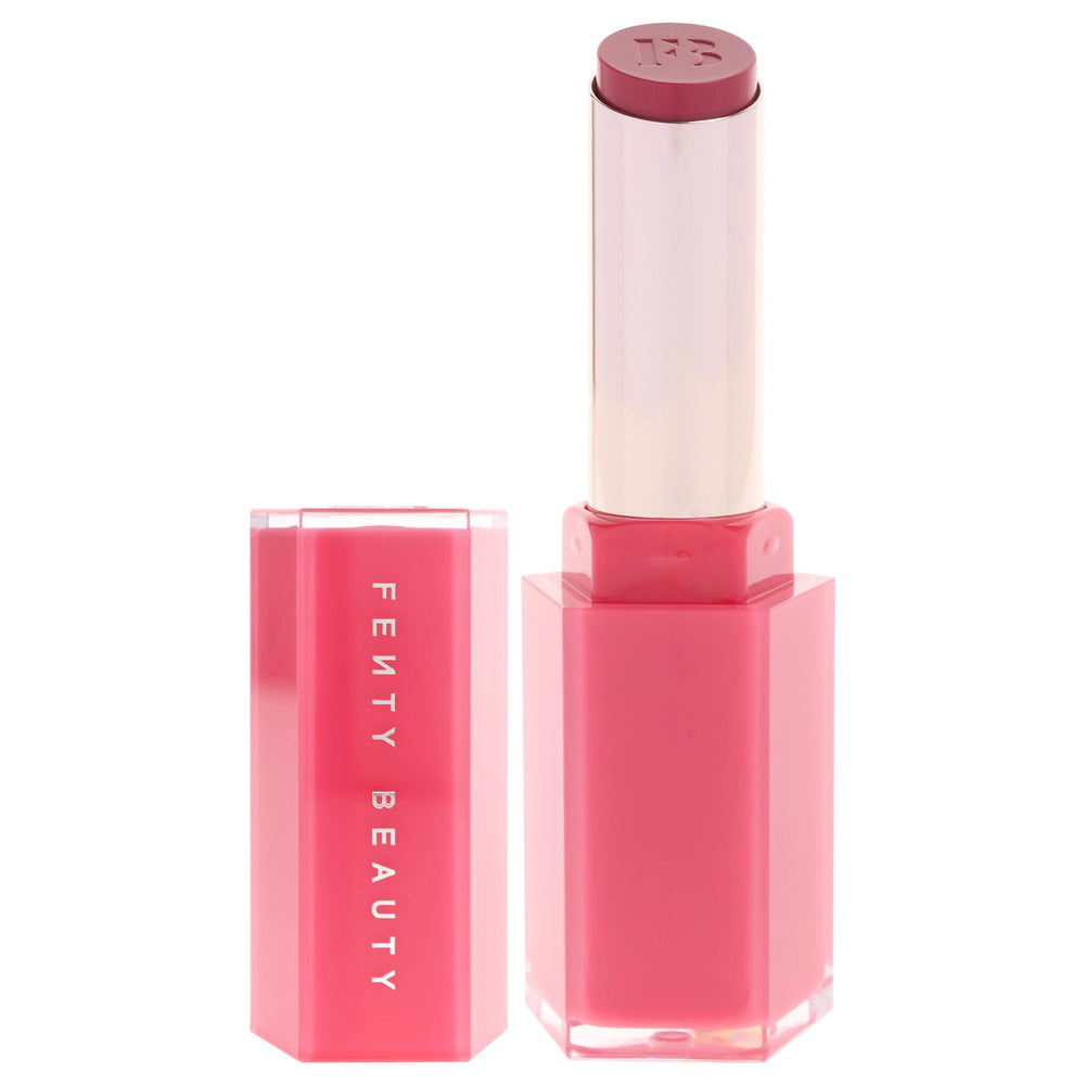 FENTY BEAUTY texture swipe of Gloss Bomb Stix demonstrating smooth shine and hydrating finish