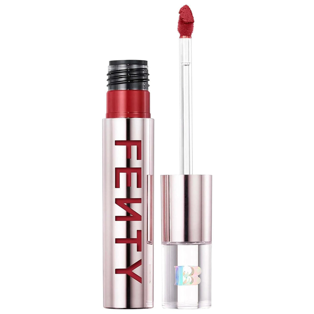 FENTY BEAUTY front packaging of Icon Velvet Liquid Lipstick showcasing shade and sleek tube, professional finish