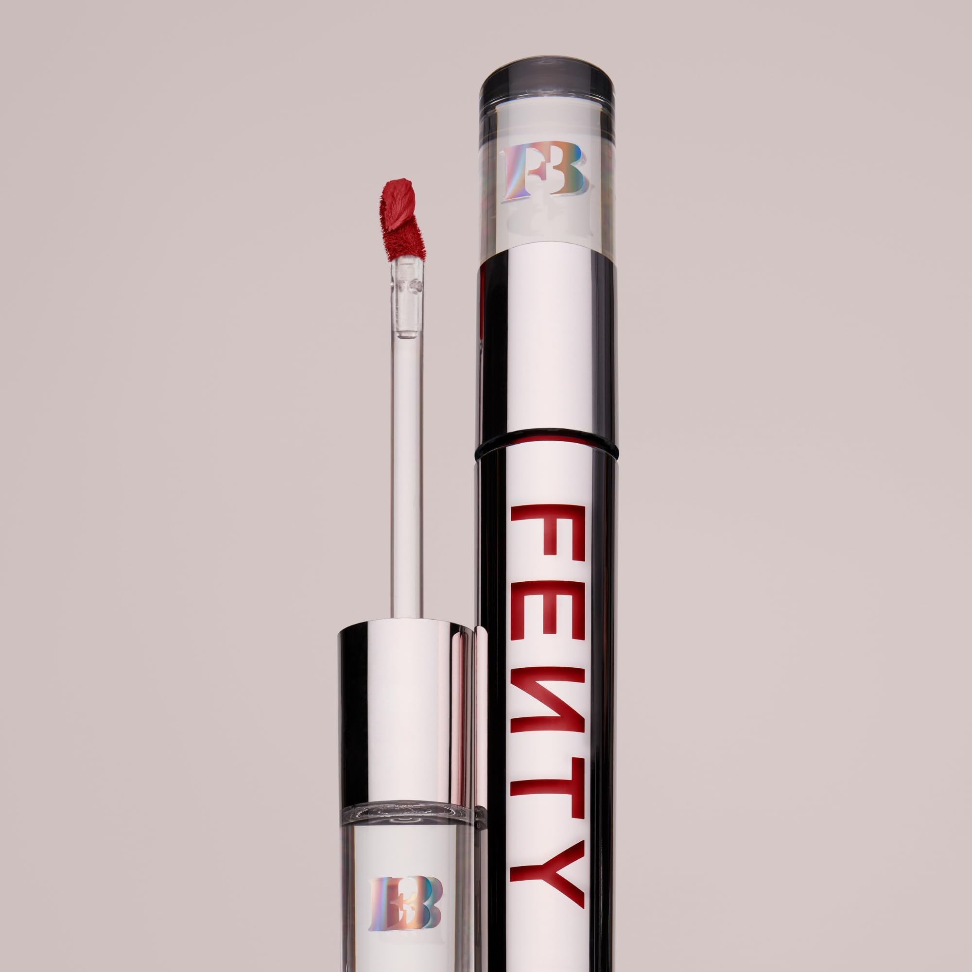 FENTY BEAUTY Icon Velvet bottle inside a makeup kit portraying everyday and evening styling