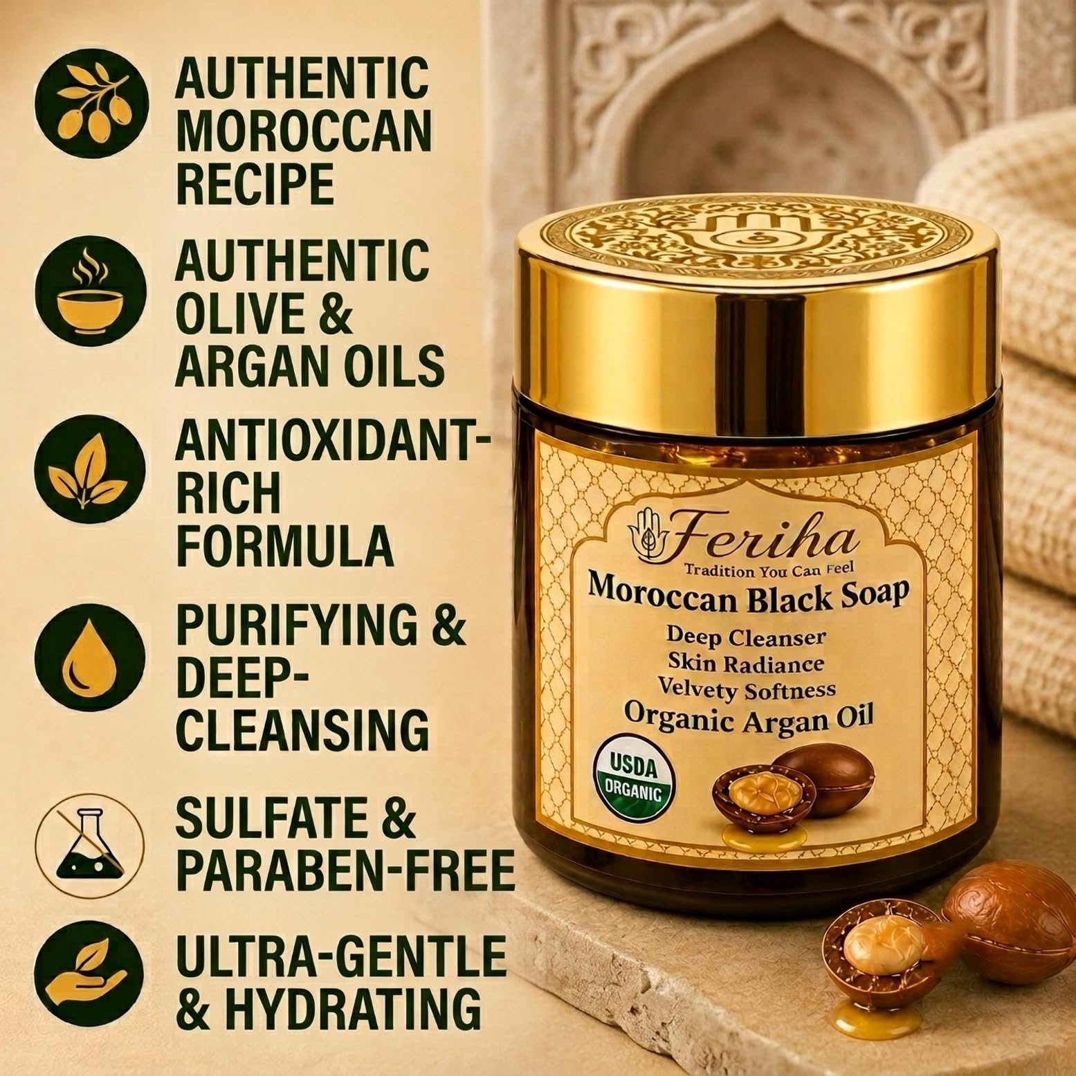 FERIHA paste on hand showing easy application and skin-softening effect