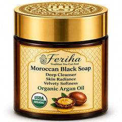 FERIHA front jar view showing authentic Moroccan beldi paste and benefits