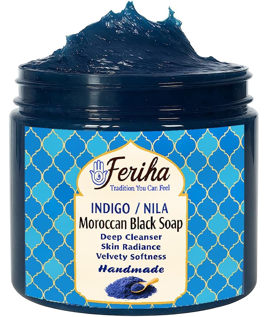 FERIHA front packaging showing beldi soap jar and authentic Moroccan design benefits ritual cleansing