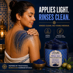 FERIHA in-hand warm paste being spread to prep skin for effective hammam exfoliation benefit