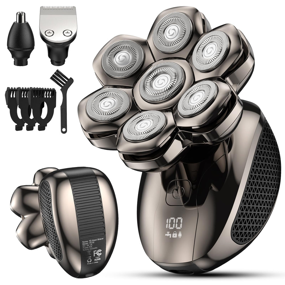 feysfew head shaver front view showing ergonomic design and clear LED battery display
