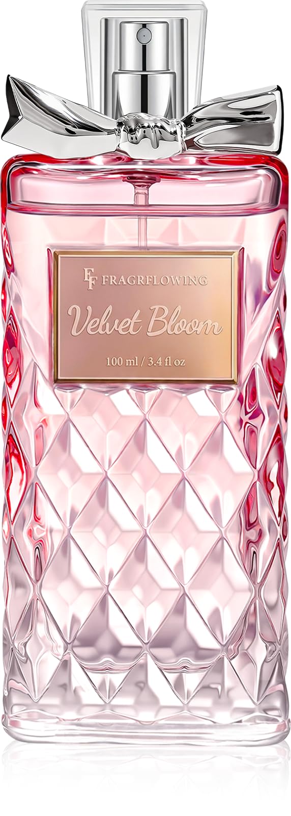 FF FRAGRFLOWING front bottle view showing elegant glass and bow cap for a refined gift