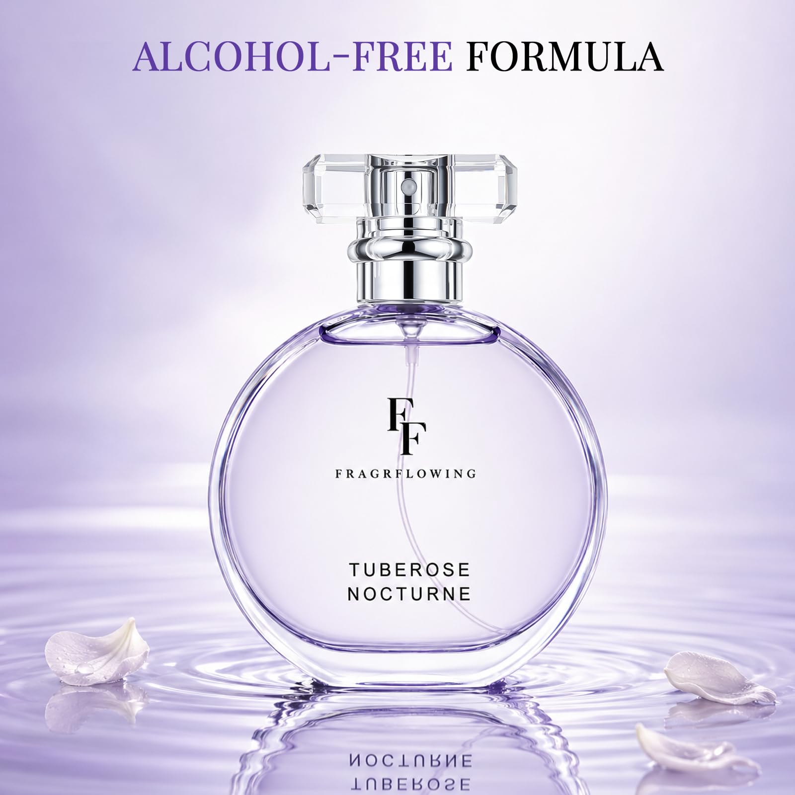 FF FRAGRFLOWING water-drop on skin texture showing hydrating, mild formula