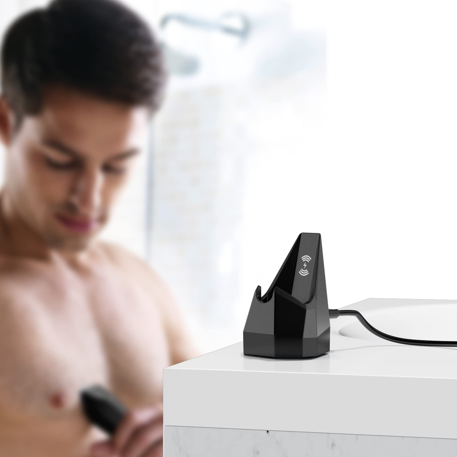 FGIEU dock on bathroom counter showing tidy setup and easy access