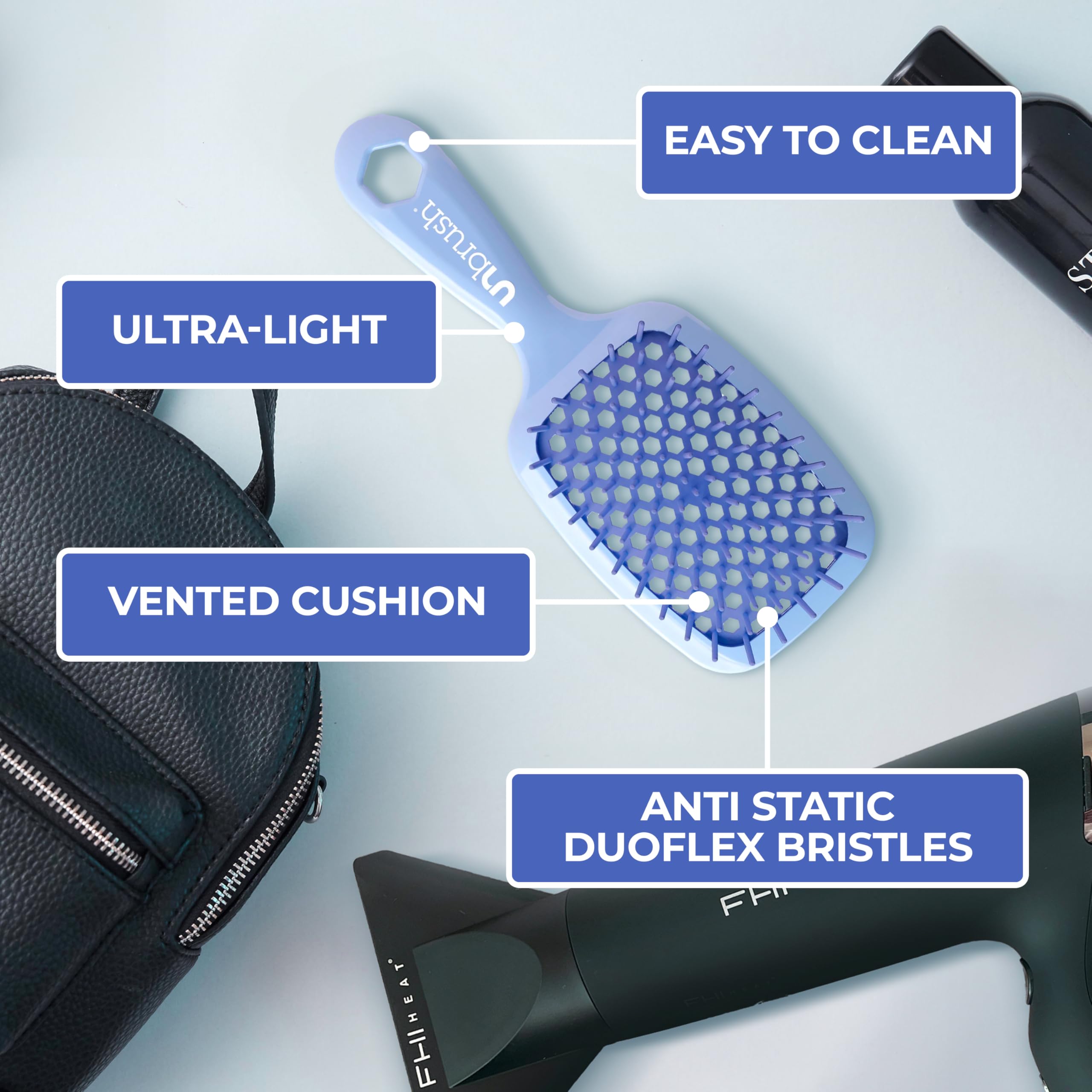 FHI Heat UNbrush ergonomic handle close-up offering comfortable, precise styling grip