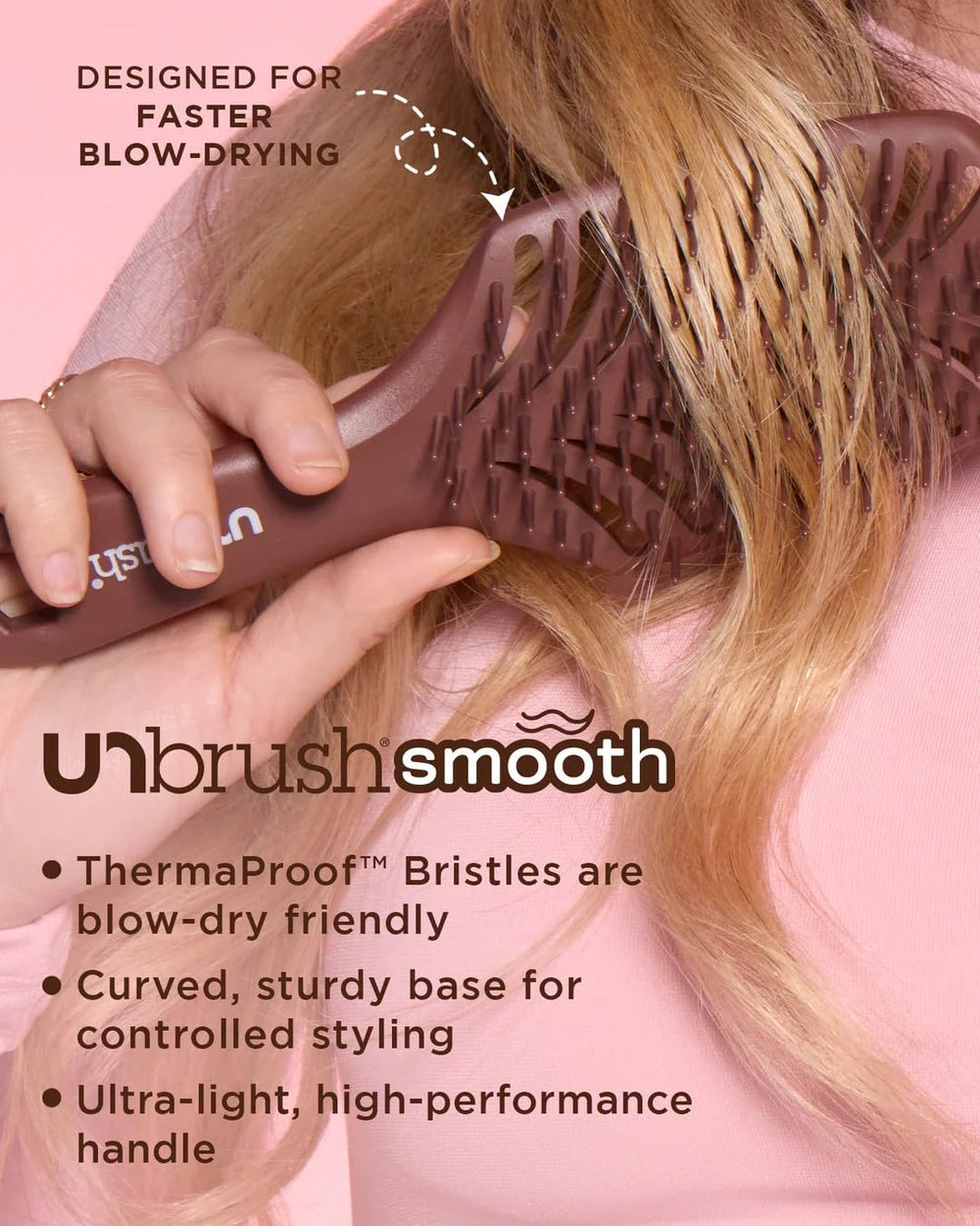 FHI Heat brush in use with blow dryer speeding airflow and styling