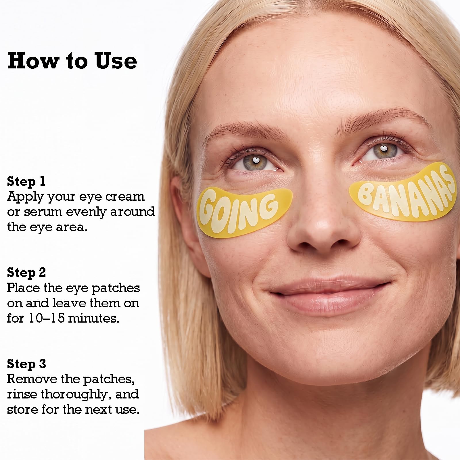 FIAYAF patches positioned under eye demonstrating hands-free treatment