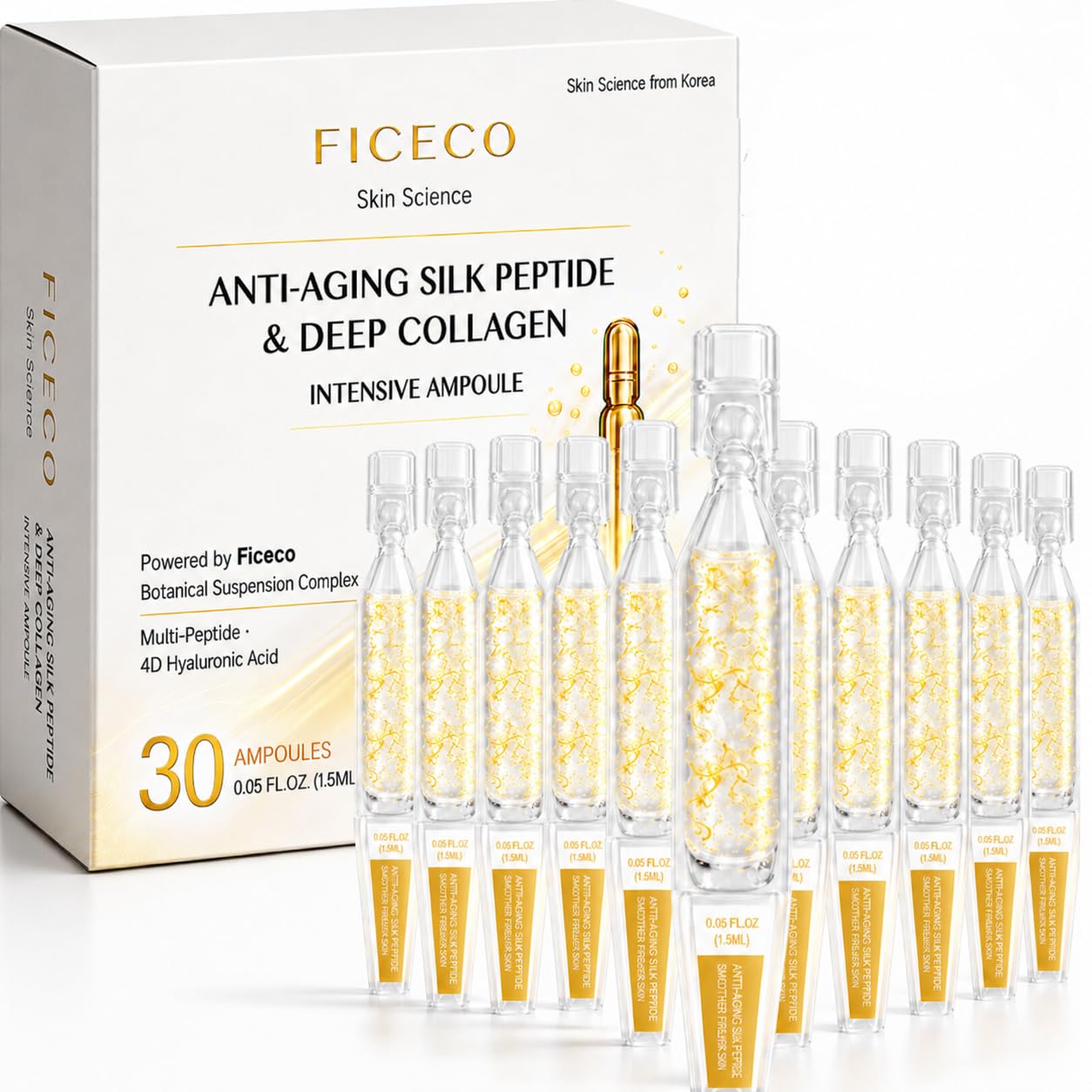Ficeco front packaging showing bottle and brand, communicates premium skincare benefit