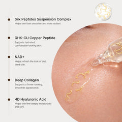 Ficeco silk-peptides texture close-up, emphasizes smooth finish and skin conditioning