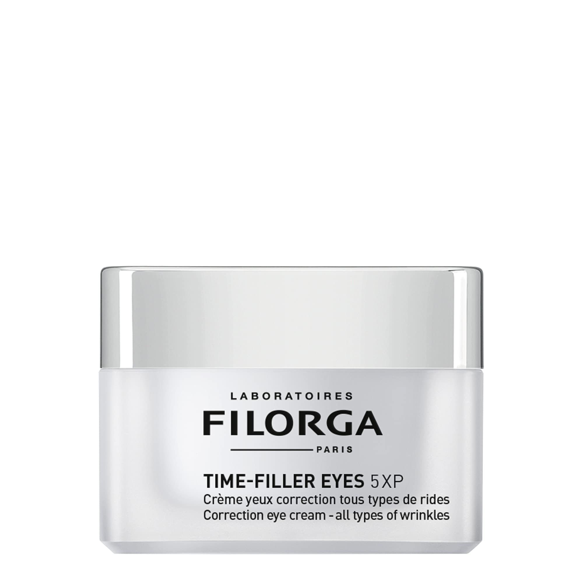 Filorga Time‑Filler Eyes opened jar showing smooth cream texture and easy spreadability