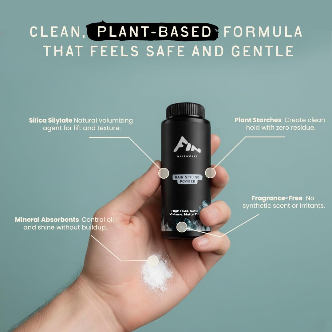 Fin Hairworks ingredient label close-up highlighting plant-based vitamins and extracts