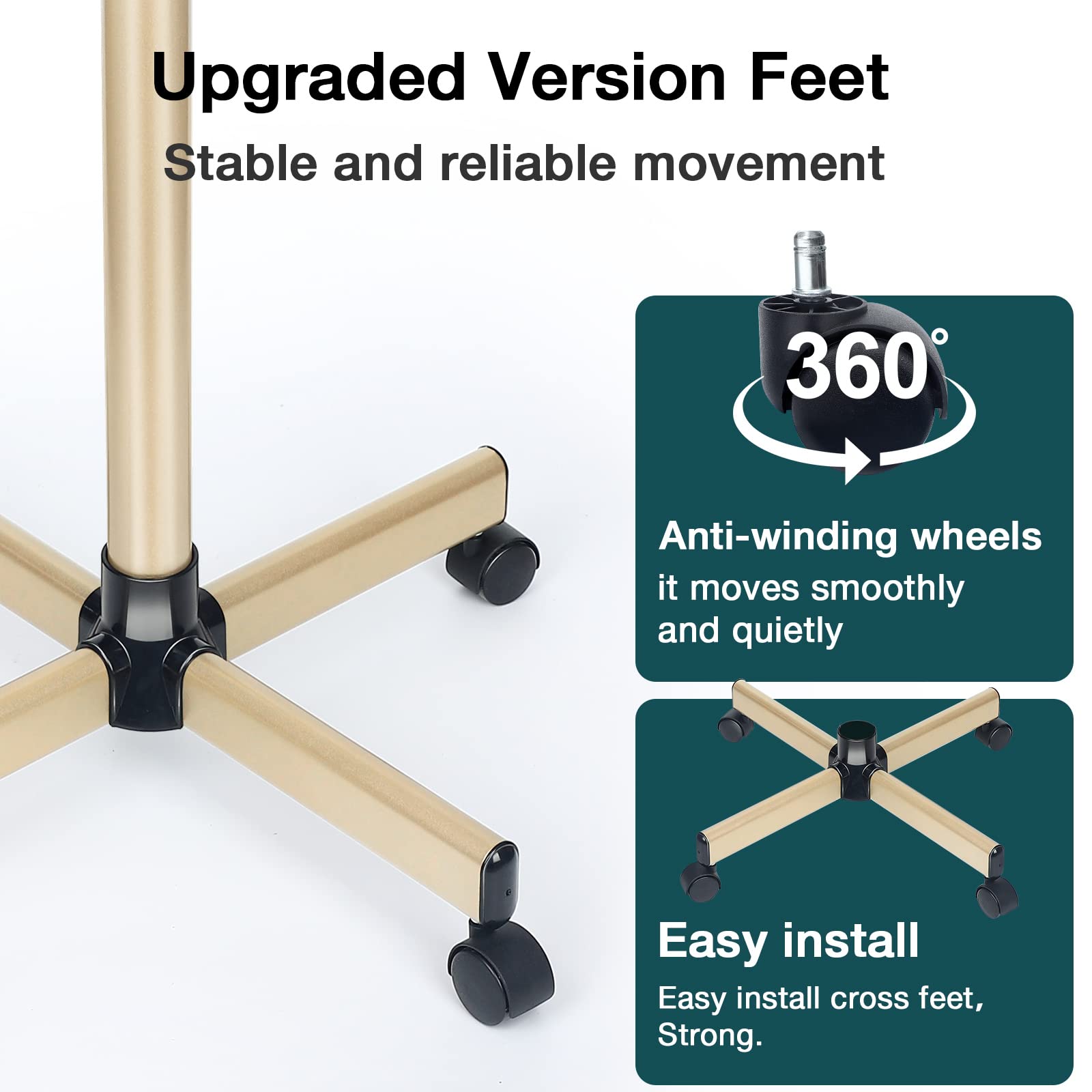 Findabetter closeup of four casters showing quiet smooth mobility and stability