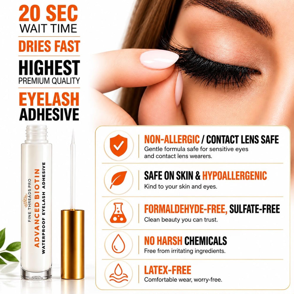Fine Threads Pro glue drying clear on lash band demonstrating invisible finish and natural look